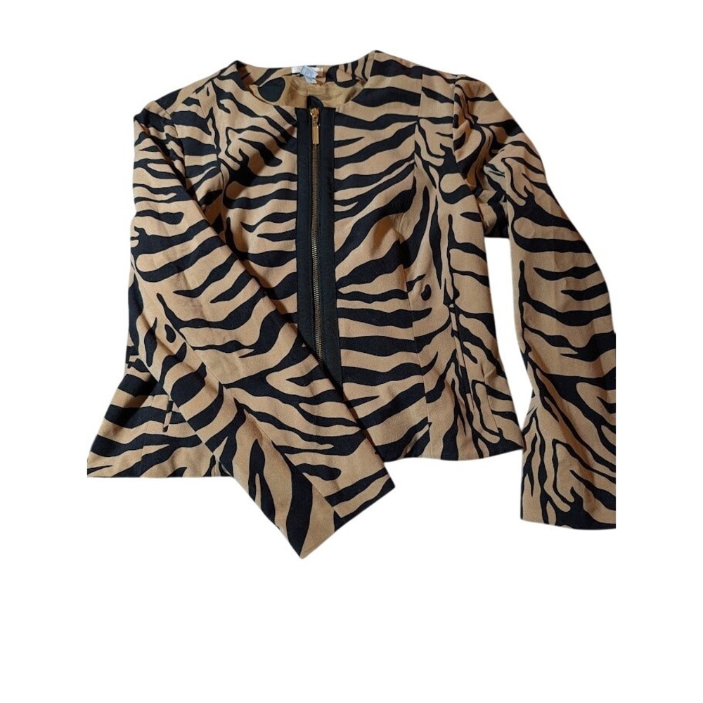 Chico's Animal Print Full Zip Blazer Jacket Statement Long‎ Sleeve Size 1/M